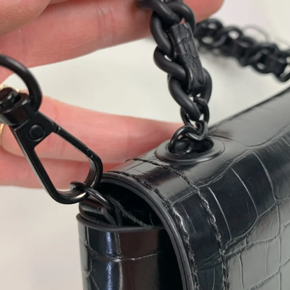 ALDO Black Croc-Embossed Crossbody Belt Waist Bag Chain strap Adjustable NWT NEW